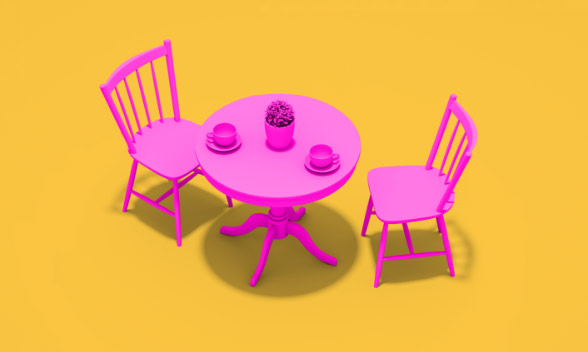 En illustration av ett bord med gul bakgrund